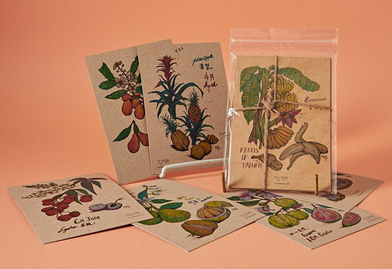 台灣水果花月份卡13入組 水果花插畫